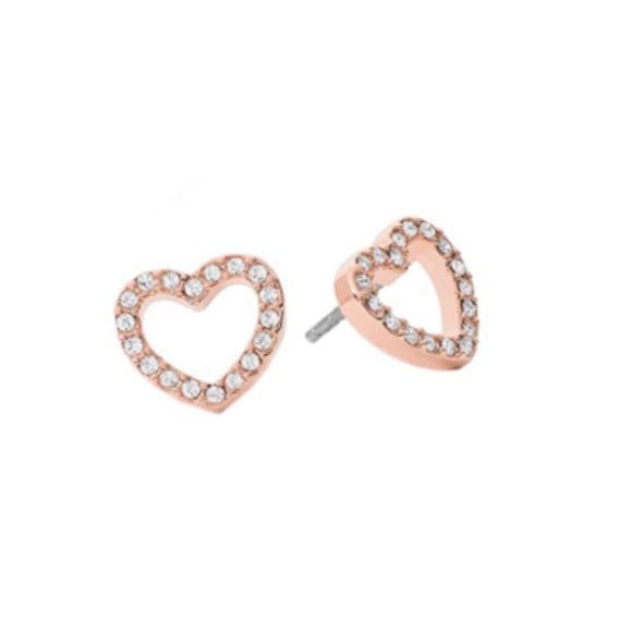 MICHAEL KORS Rose Gold Crystal Heart Logo Slider Bracelet Stud Earring Boxed Set - Picture 4 of 10